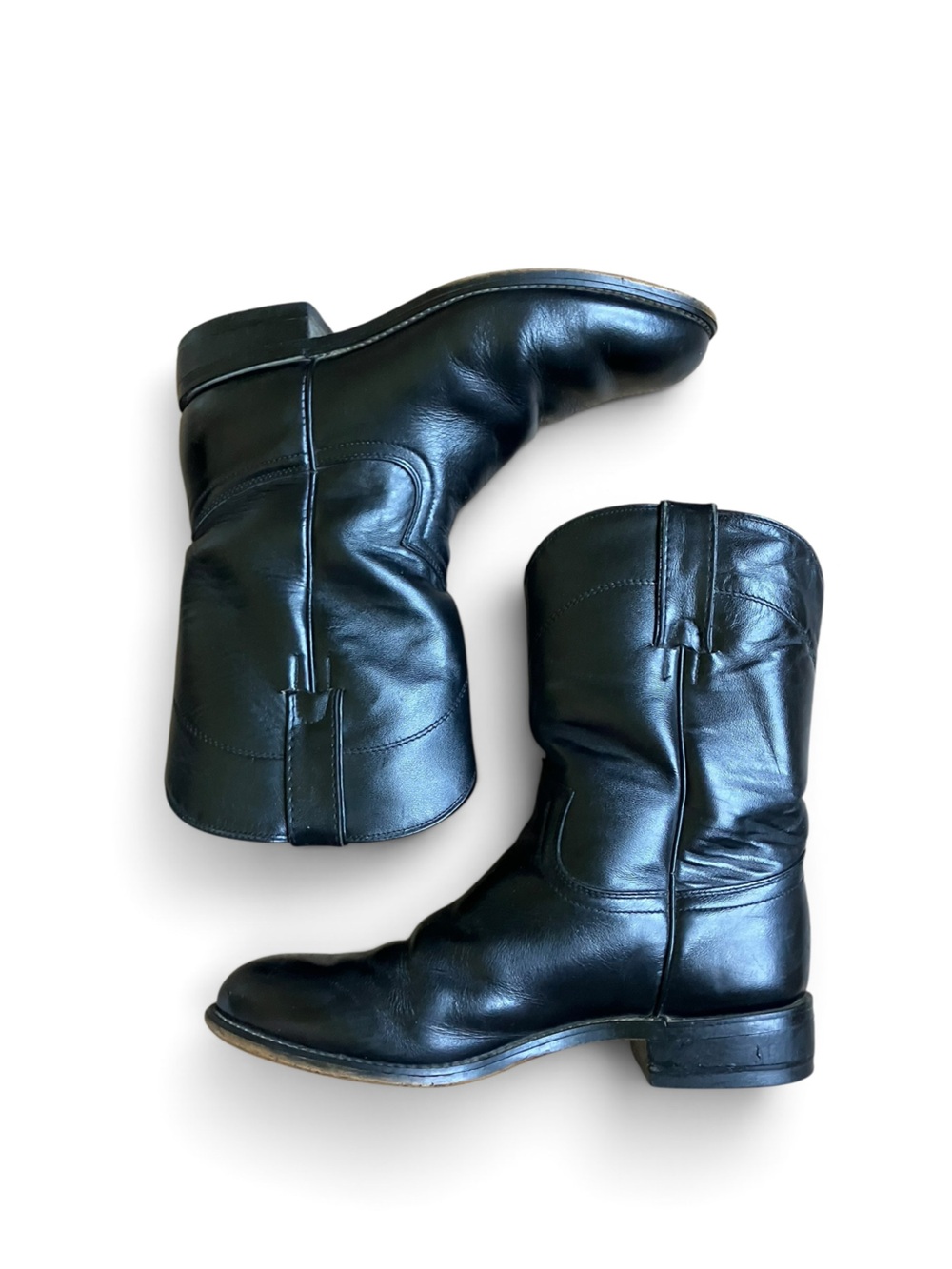 Justin Kids Cowboy Boots Black Leather Size 4.5 D Western Made USA Youth